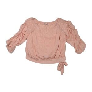 Willow & Root‎ Women's Size XL Pink Split Sleeve Crop Tie Top